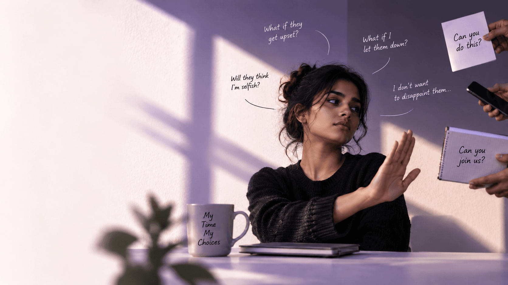 A person reflecting on boundaries and saying no